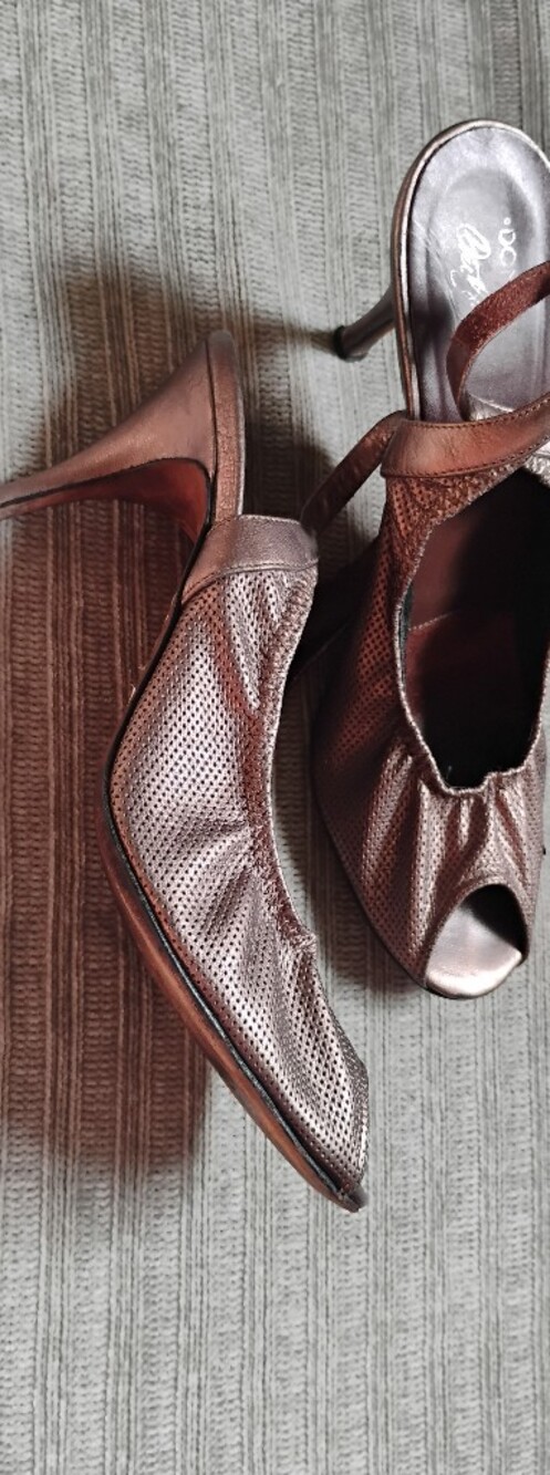 Donald J Pliner On Air Bronze Metallic Leather Slingback Peep Toe Heels Size 9M